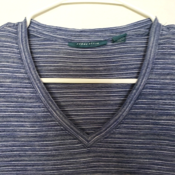 PERRY ELLIS V-neck Men's XL Shirt Blue Striped - Picture 3 of 7